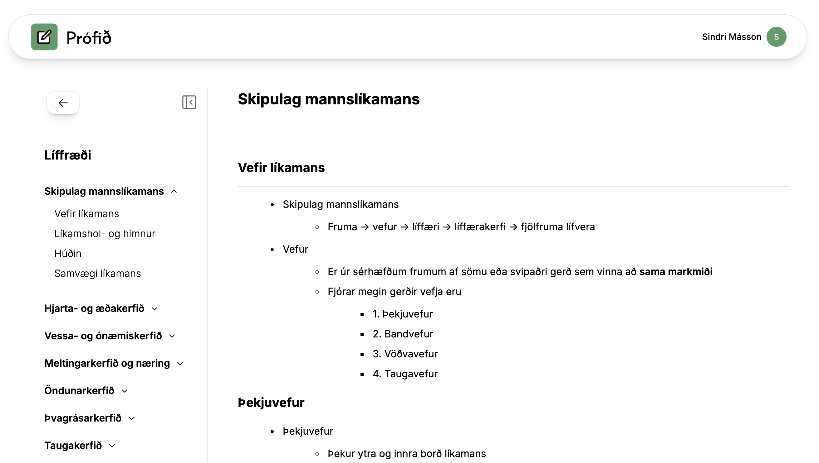 Prófið.is námsvefur með gagnvirkum spurningum og glósum fyrir inntökupróf